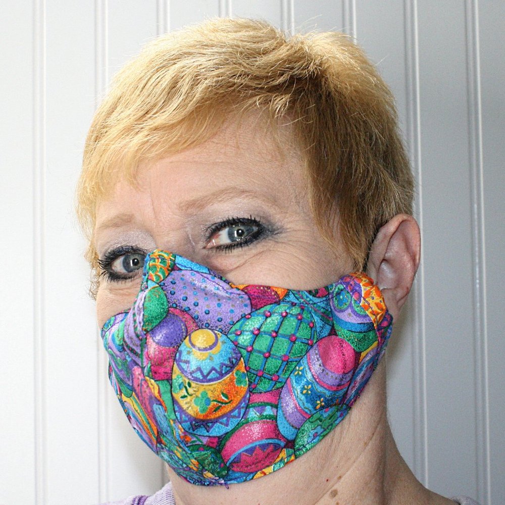 HAND CRAFTED Face Mask Easter Eggs Adult Cloth Fabric Print - Shield Style